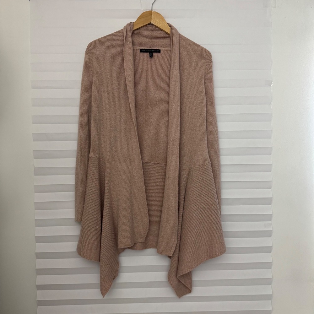 White House Black Market Rose Gold Metallic Ribbed Open Front Cardigan M Chic